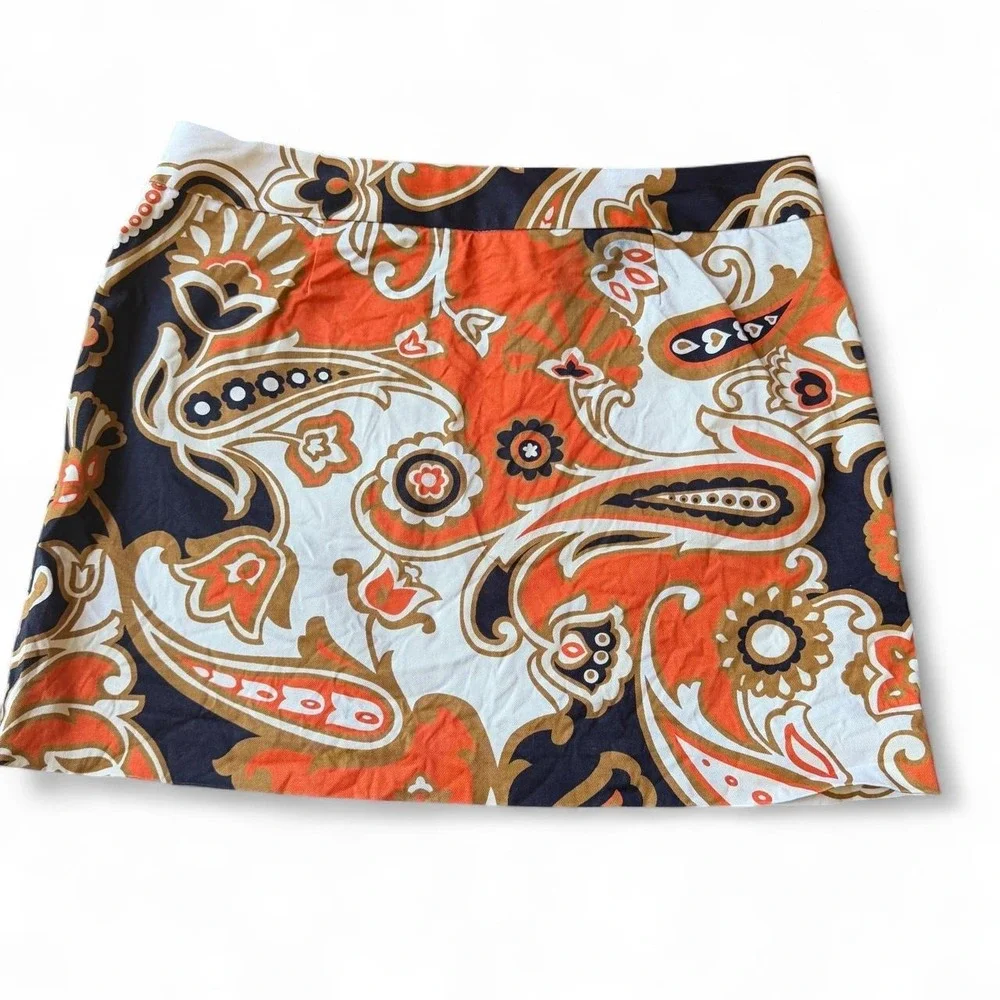 y2k J.Crew multicolored orange black‎ paisley retro inspired cotton mini skirt